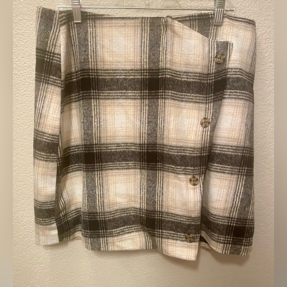 Earthbound Trading Co Plaid Mini Skirt -charcoal /black/cream